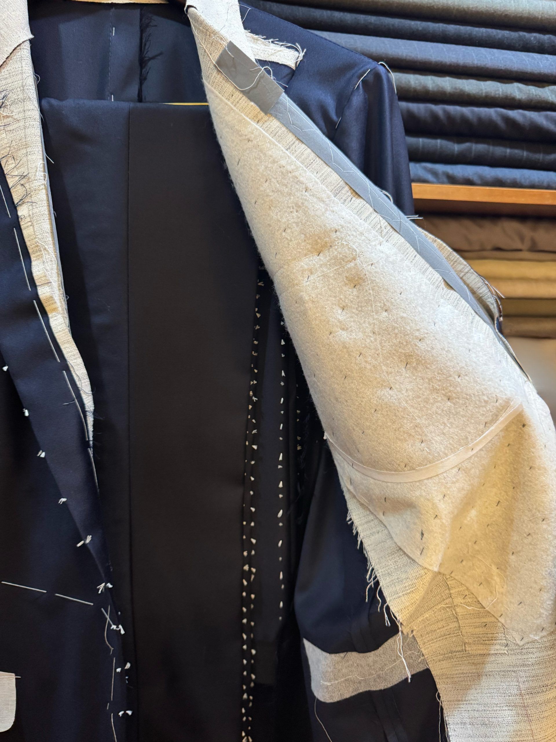 the inside canvas construction of a canvas jacket made by bhambi's