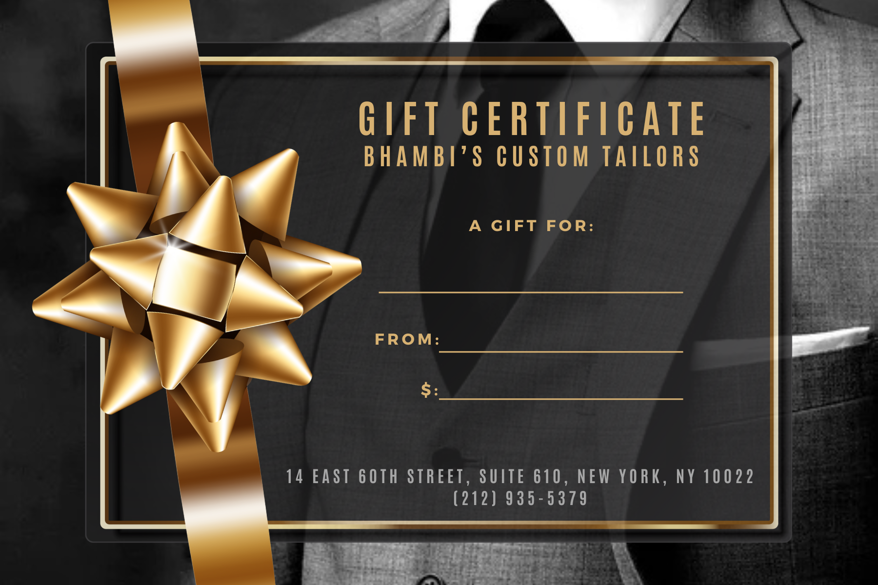 Bhambi's Custom Tailors Gift Card — Bespoke Tailoring New York City