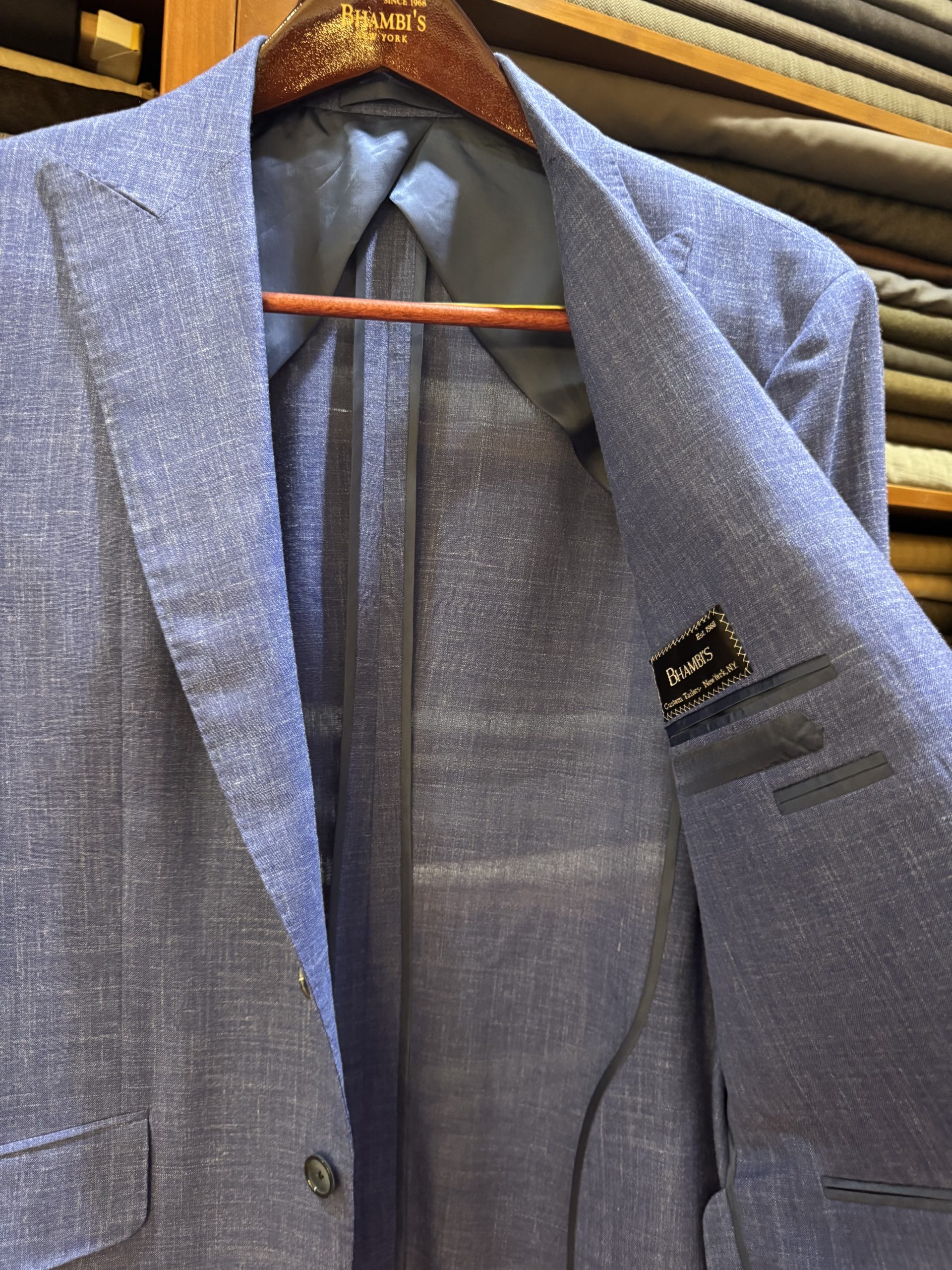 The inside of a lightly structured bespoke summer suit with quarter lining to keep you cool in summer  