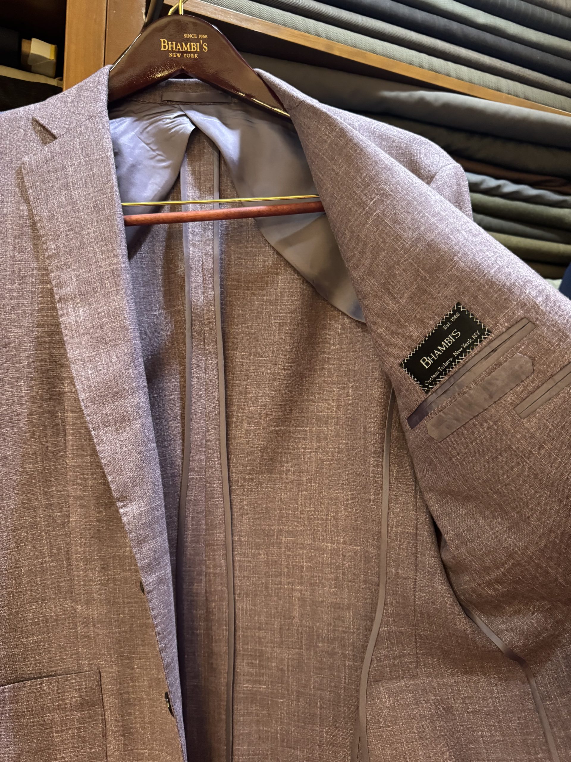 the inside of a lightly structured bespoke summer suit  with quarter lining to keep you cool in the summer 