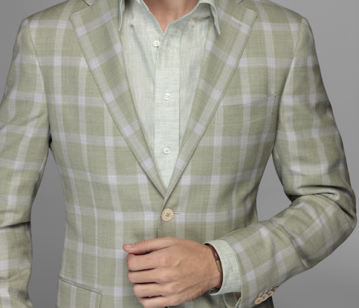 Luxury sport coat fabric from Gladson New York displayed at Bhambi's bespoke tailoring showroom NYC